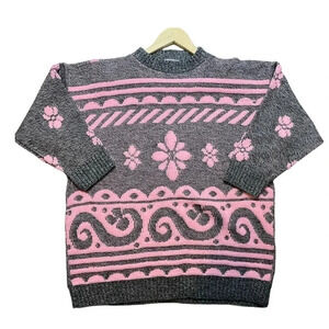 Vintage Custom Designs Floral Pastel Grandma Sweater Fairy Kei Knit Large